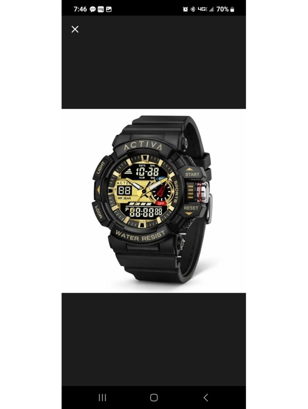 60 ACTIVA Men's Sport Analog Digital Black Gold Wristwatch Water Resistant